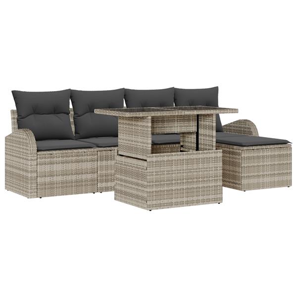 Grote foto vidaxl 6 delige tuin sofa set met kussens lichtgrijs poly rattan tuin en terras tuinmeubelen