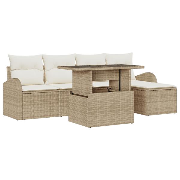 Grote foto vidaxl 6 delige tuin sofa set met kussens beige poly riet tuin en terras tuinmeubelen