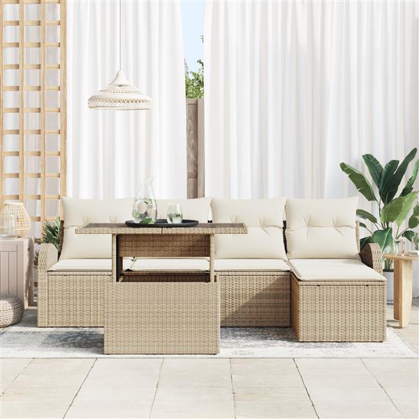 Grote foto vidaxl 6 delige tuin sofa set met kussens beige poly riet tuin en terras tuinmeubelen