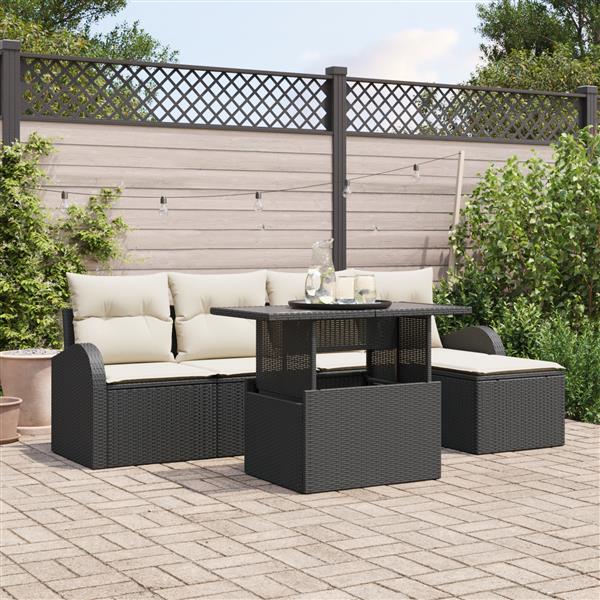 Grote foto vidaxl 6 delige tuin sofa set met kussens zwart poly rattan tuin en terras tuinmeubelen