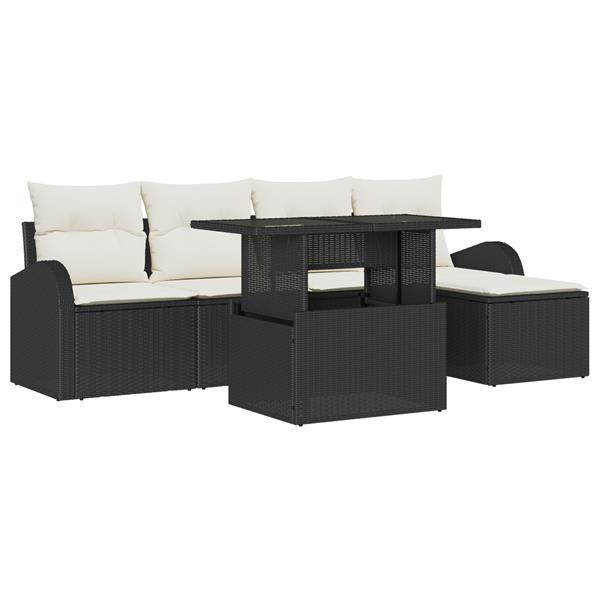 Grote foto vidaxl 6 delige tuin sofa set met kussens zwart poly rattan tuin en terras tuinmeubelen