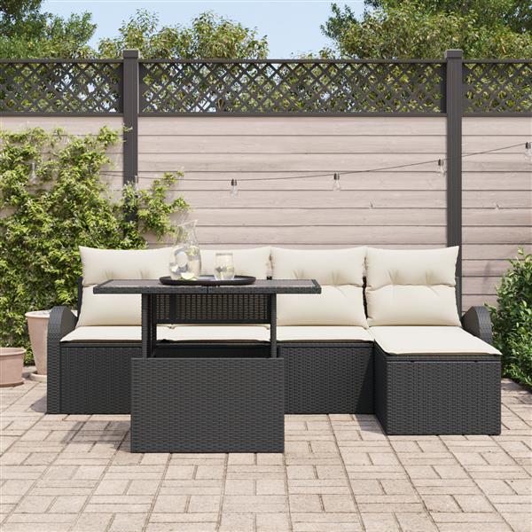Grote foto vidaxl 6 delige tuin sofa set met kussens zwart poly rattan tuin en terras tuinmeubelen