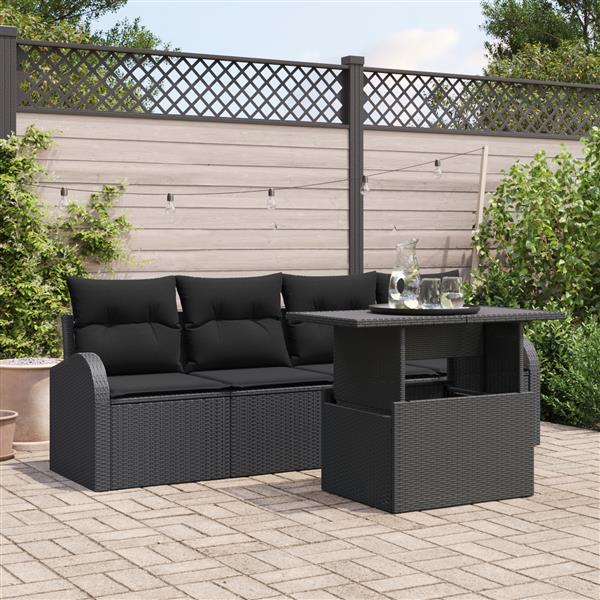 Grote foto vidaxl 5 delige ligbed set met kussens zwart poly rattan tuin en terras tuinmeubelen