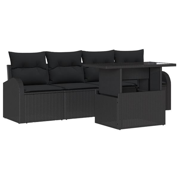 Grote foto vidaxl 5 delige ligbed set met kussens zwart poly rattan tuin en terras tuinmeubelen