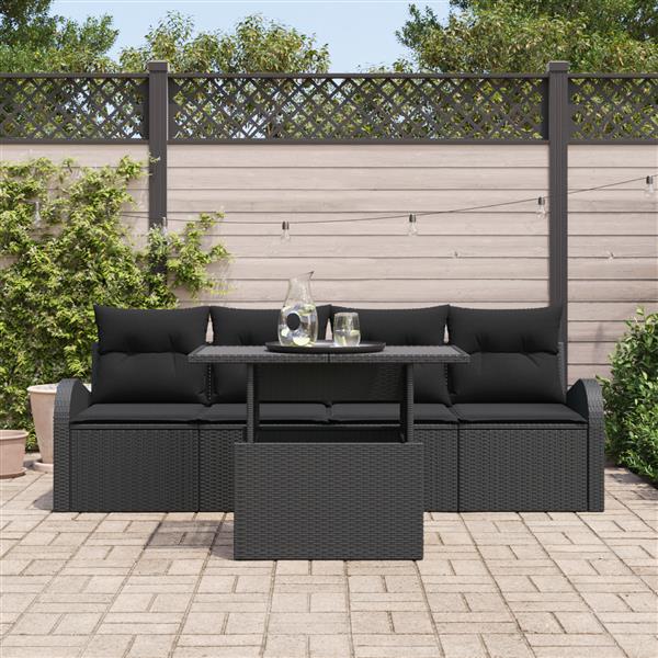 Grote foto vidaxl 5 delige ligbed set met kussens zwart poly rattan tuin en terras tuinmeubelen