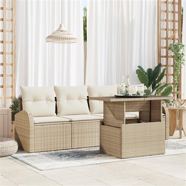 Grote foto vidaxl 5 delige tuinset met kussens in beige poly rattan tuin en terras tuinmeubelen