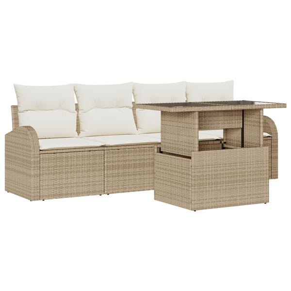 Grote foto vidaxl 5 delige tuinset met kussens in beige poly rattan tuin en terras tuinmeubelen