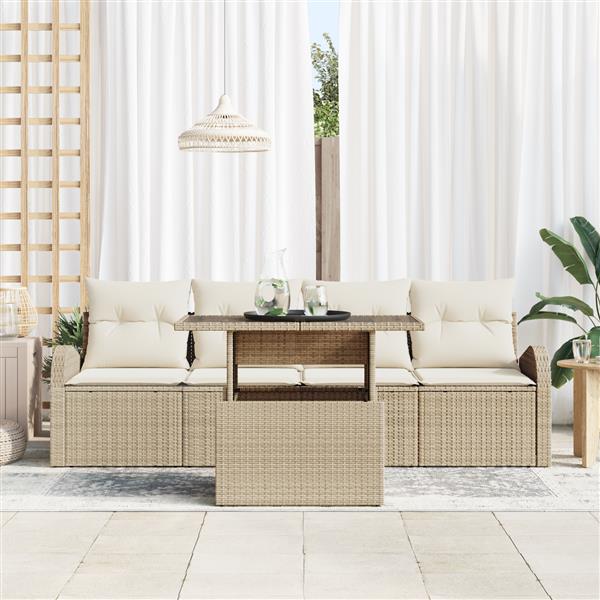 Grote foto vidaxl 5 delige tuinset met kussens in beige poly rattan tuin en terras tuinmeubelen