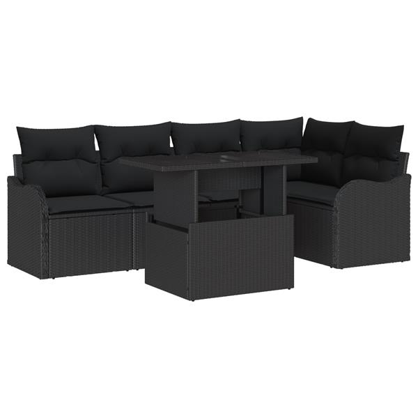 Grote foto vidaxl 6 delige tuinbankenset met kussens poly rattan zwart tuin en terras tuinmeubelen