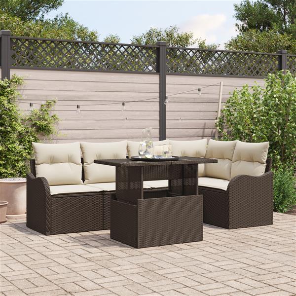 Grote foto vidaxl 6 delige tuin bankenset met kussens poly rattan bruin tuin en terras tuinmeubelen