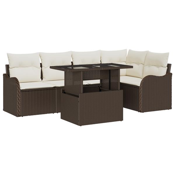 Grote foto vidaxl 6 delige tuin bankenset met kussens poly rattan bruin tuin en terras tuinmeubelen