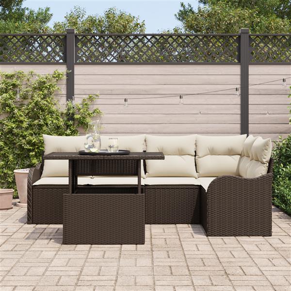 Grote foto vidaxl 6 delige tuin bankenset met kussens poly rattan bruin tuin en terras tuinmeubelen