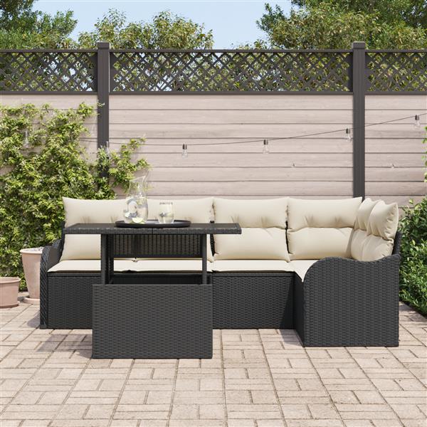 Grote foto vidaxl 6 delige tuinbankenset met kussens poly rattan zwart tuin en terras tuinmeubelen