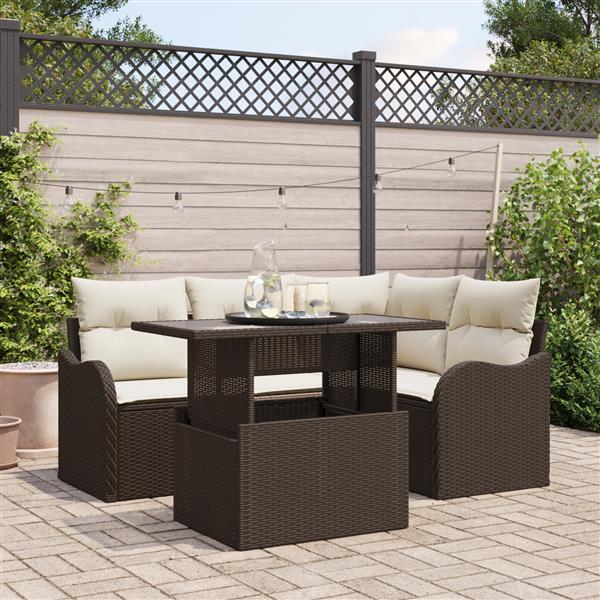 Grote foto vidaxl 5 delige tuinbankenset met kussens poly rattan bruin tuin en terras tuinmeubelen