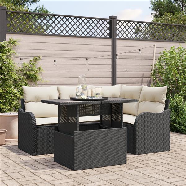 Grote foto vidaxl 5 delige tuinbankenset met kussens poly rattan zwart tuin en terras tuinmeubelen