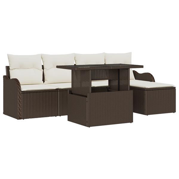 Grote foto vidaxl 6 delige tuinbankenset met kussens poly rattan bruin tuin en terras tuinmeubelen