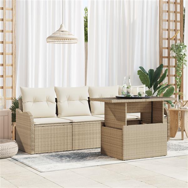 Grote foto vidaxl 5 delige tuinbankenset met kussens poly rattan beige tuin en terras tuinmeubelen