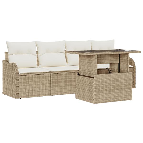 Grote foto vidaxl 5 delige tuinbankenset met kussens poly rattan beige tuin en terras tuinmeubelen
