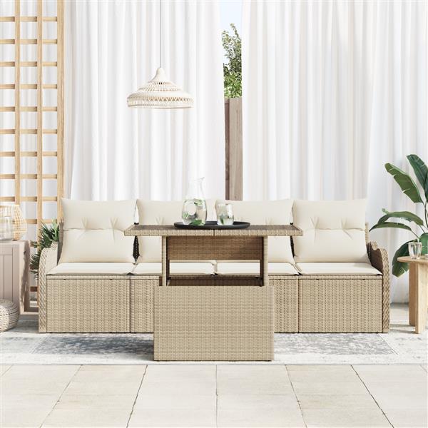 Grote foto vidaxl 5 delige tuinbankenset met kussens poly rattan beige tuin en terras tuinmeubelen