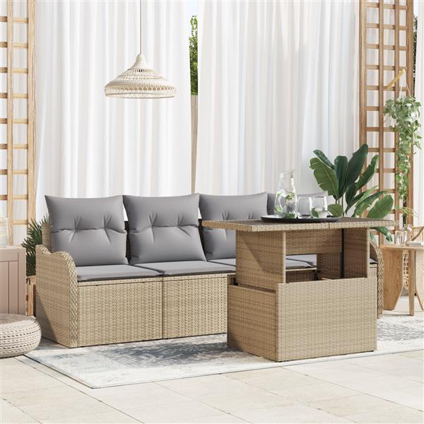 Grote foto vidaxl 5 delige tuinbankenset met kussens poly rattan beige tuin en terras tuinmeubelen