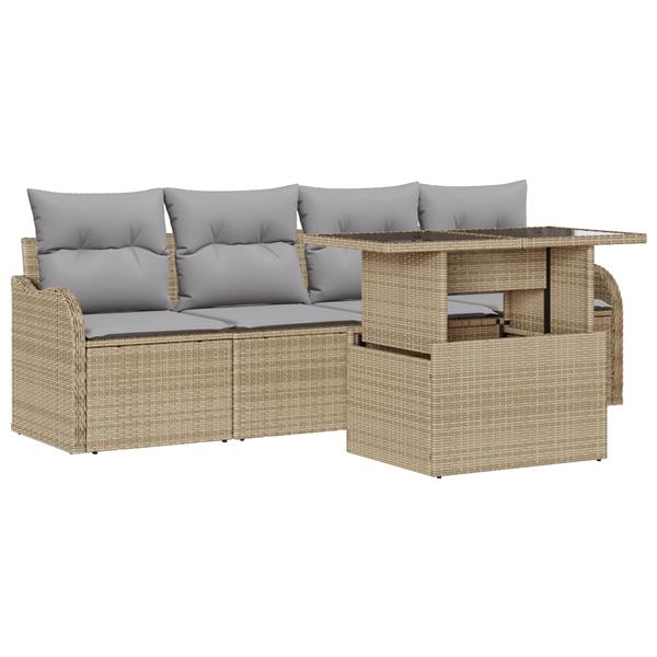 Grote foto vidaxl 5 delige tuinbankenset met kussens poly rattan beige tuin en terras tuinmeubelen