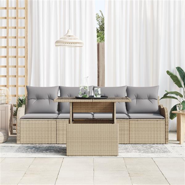 Grote foto vidaxl 5 delige tuinbankenset met kussens poly rattan beige tuin en terras tuinmeubelen