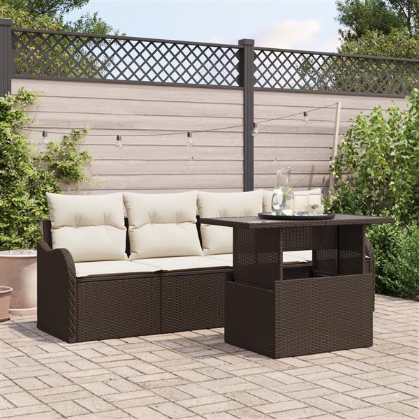 Grote foto vidaxl 5 delige tuinmeubelset met kussens poly rattan bruin tuin en terras tuinmeubelen