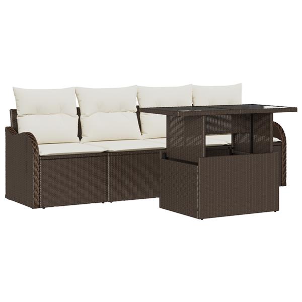 Grote foto vidaxl 5 delige tuinmeubelset met kussens poly rattan bruin tuin en terras tuinmeubelen