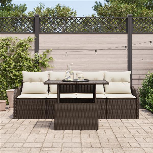 Grote foto vidaxl 5 delige tuinmeubelset met kussens poly rattan bruin tuin en terras tuinmeubelen