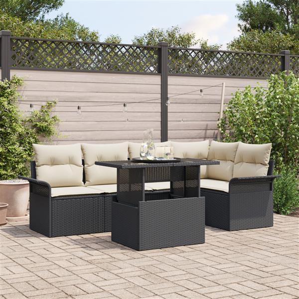 Grote foto vidaxl 6 delige tuinbankenset met kussens poly rattan zwart tuin en terras tuinmeubelen