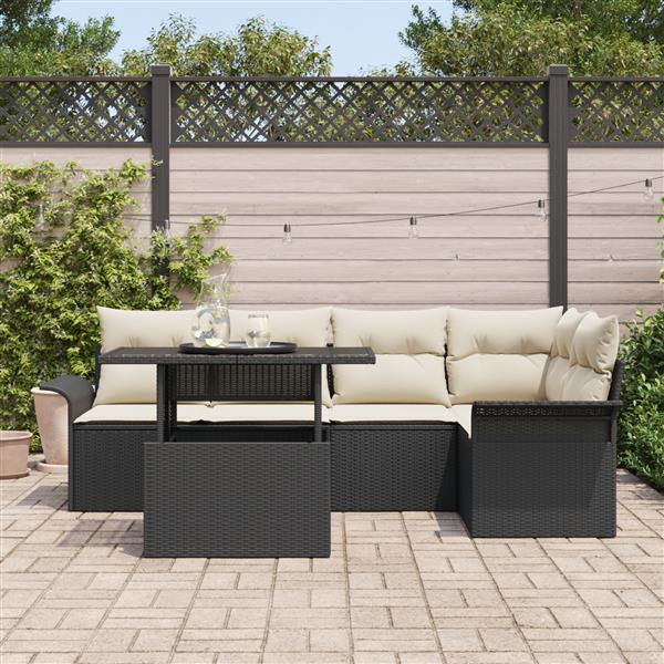 Grote foto vidaxl 6 delige tuinbankenset met kussens poly rattan zwart tuin en terras tuinmeubelen
