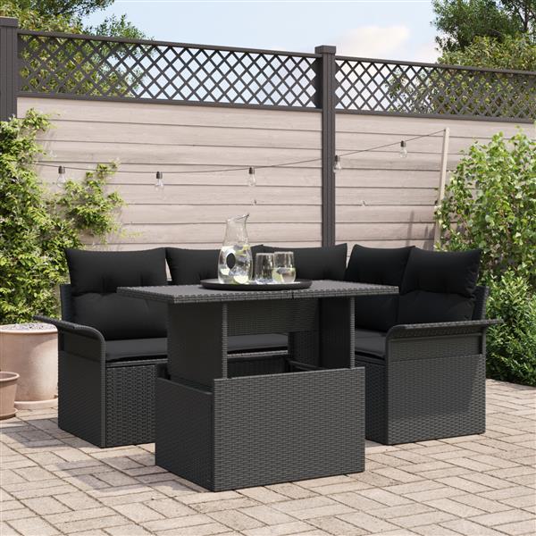 Grote foto vidaxl 5 delige tuinset met kussens zwart poly rattan tuin en terras tuinmeubelen