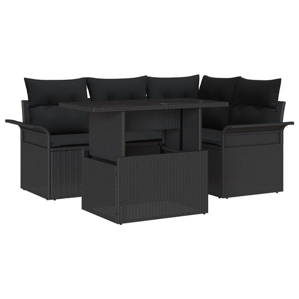 Grote foto vidaxl 5 delige tuinset met kussens zwart poly rattan tuin en terras tuinmeubelen