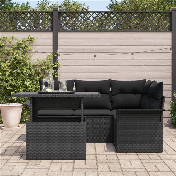 Grote foto vidaxl 5 delige tuinset met kussens zwart poly rattan tuin en terras tuinmeubelen