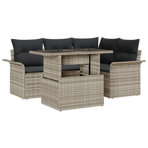 Grote foto vidaxl 5 delige tuinsofa set met kussens lichtgrijs poly rattan tuin en terras tuinmeubelen
