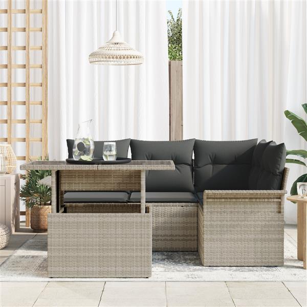 Grote foto vidaxl 5 delige tuinsofa set met kussens lichtgrijs poly rattan tuin en terras tuinmeubelen