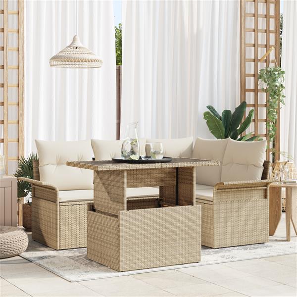 Grote foto vidaxl 5 delige tuinset met kussens in beige poly rattan tuin en terras tuinmeubelen