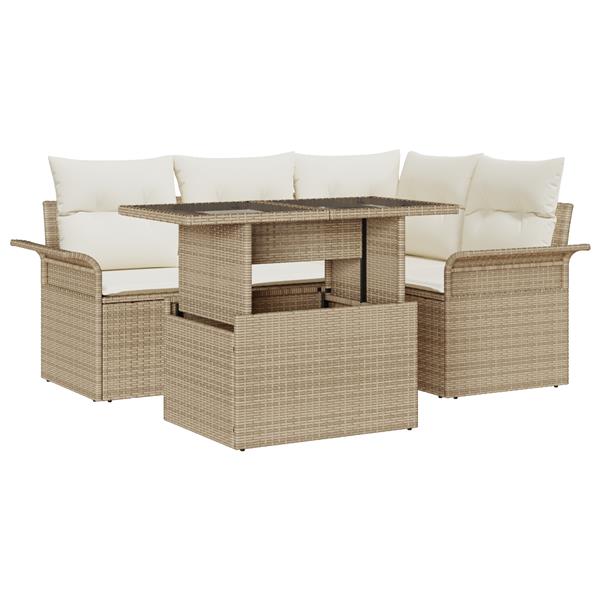 Grote foto vidaxl 5 delige tuinset met kussens in beige poly rattan tuin en terras tuinmeubelen