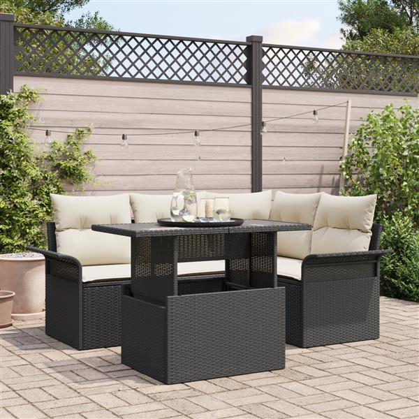 Grote foto vidaxl 5 delige tuin sofa set met kussens zwart poly rattan tuin en terras tuinmeubelen