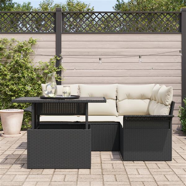 Grote foto vidaxl 5 delige tuin sofa set met kussens zwart poly rattan tuin en terras tuinmeubelen
