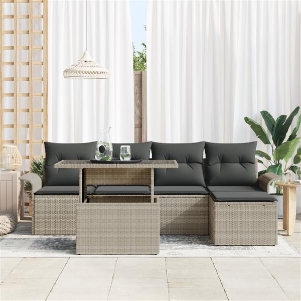 Grote foto vidaxl 6 delige tuinset met kussens lichtgrijs poly rattan tuin en terras tuinmeubelen