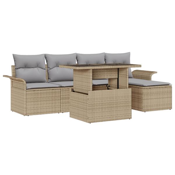 Grote foto vidaxl 6 delige tuinset met kussens in beige poly rattan tuin en terras tuinmeubelen