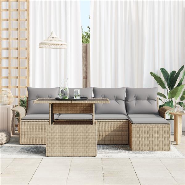 Grote foto vidaxl 6 delige tuinset met kussens in beige poly rattan tuin en terras tuinmeubelen