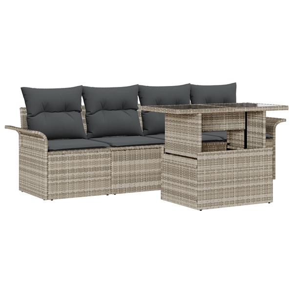Grote foto vidaxl 5 delige tuin sofa set met kussens lichtgrijs poly riet tuin en terras tuinmeubelen