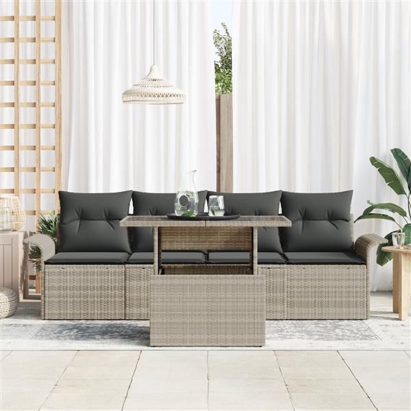 Grote foto vidaxl 5 delige tuin sofa set met kussens lichtgrijs poly riet tuin en terras tuinmeubelen