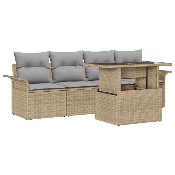 Grote foto vidaxl 5 delige tuinbankenset met kussens poly rattan beige tuin en terras tuinmeubelen