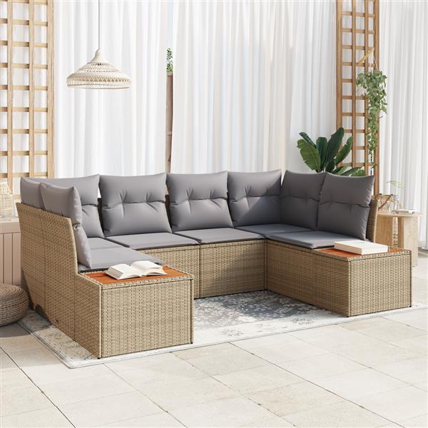 Grote foto vidaxl 6 delige tuinset met kussens beige poly rattan en acacia tuin en terras tuinmeubelen