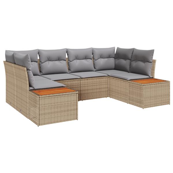 Grote foto vidaxl 6 delige tuinset met kussens beige poly rattan en acacia tuin en terras tuinmeubelen