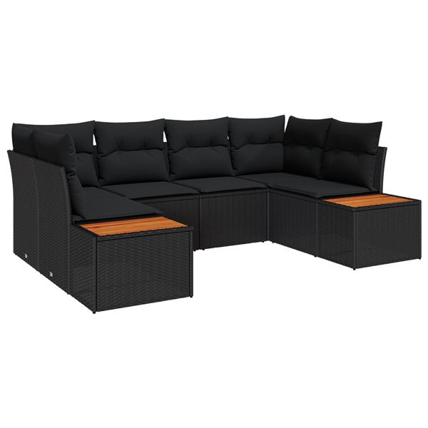 Grote foto vidaxl 6 delige tuinsofa set met kussens zwart poly rattan acacia tuin en terras tuinmeubelen