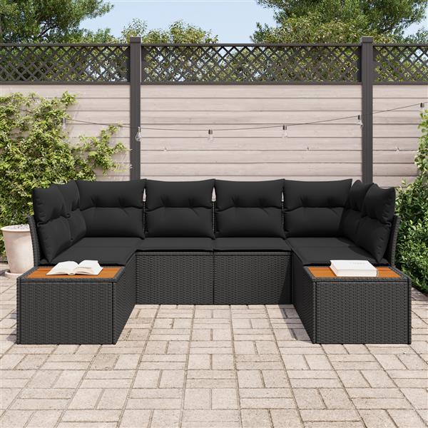 Grote foto vidaxl 6 delige tuinsofa set met kussens zwart poly rattan acacia tuin en terras tuinmeubelen